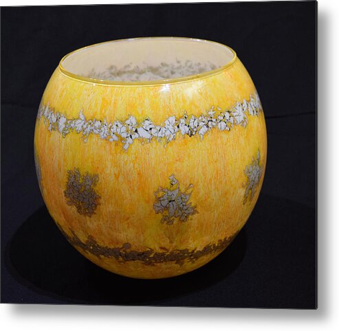 Glass Metal Print featuring the glass art Yellow and White Vase by Christopher Schranck