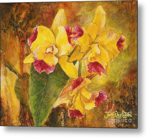 Impressionistic Metal Print featuring the painting Yellow Orchids Acrylic by Janis Lee Colon