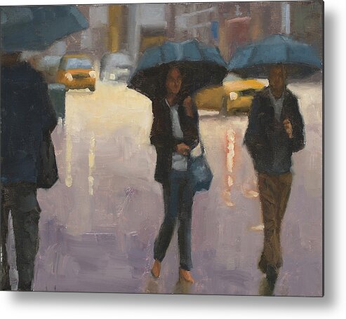 Umbrella Scene Metal Print featuring the painting You and I and the rain by Tate Hamilton