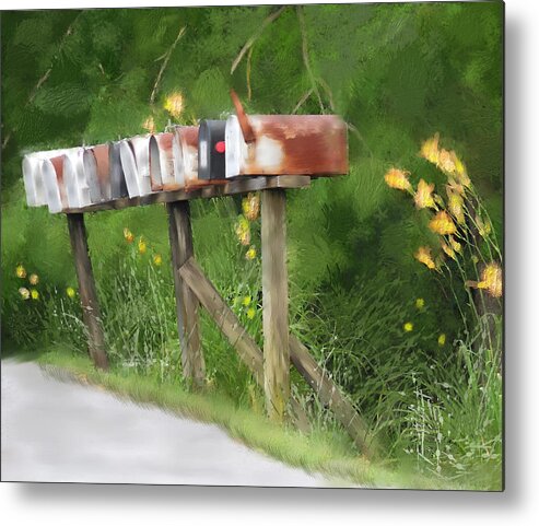 Mail Boxes Metal Print featuring the mixed media You Have Mail by Mary Timman