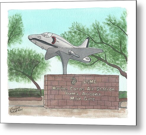 Marine Corps Metal Print featuring the painting Yuma Welcome by Betsy Hackett
