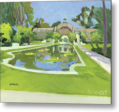 Botanical Building Metal Print featuring the painting Botanical Building Reflection Pond Balboa Park San Diego California by Paul Strahm