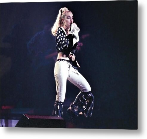 #madonna Metal Print featuring the photograph Candid Portrait Of Madonna Singing During Concert #1 by Globe Photos
