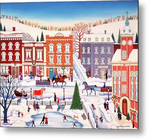 Skating In Town Metal Print featuring the painting Skating In Town #1 by Kathy Jakobsen