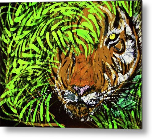  Metal Print featuring the tapestry - textile Tiger in Bamboo by Kay Shaffer