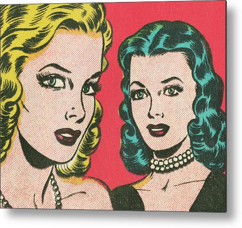 Accessories Metal Poster featuring the drawing Two Women #1 by CSA Images