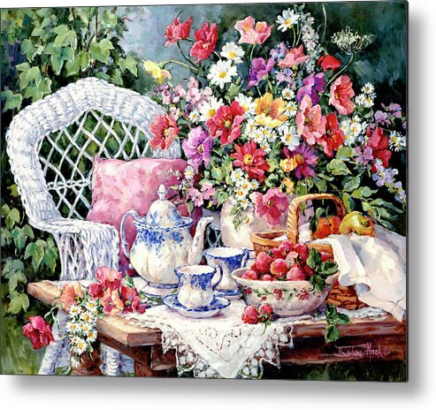 Tea & Strawberries Metal Print featuring the painting 158 Tea & Strawberries by Barbara Mock