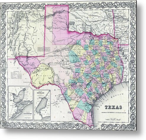 Public Metal Print featuring the photograph 1855 antique map of Texas by Steve Estvanik