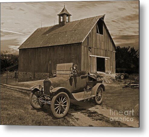 1917 Metal Print featuring the photograph 1917 Model T Ford, Iowa Barn by Ron Long