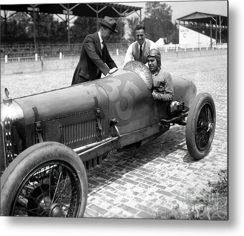Vintage Metal Print featuring the photograph 1920s Indy Duesenberg Racer With Eddie Rickenbacker by Retrographs