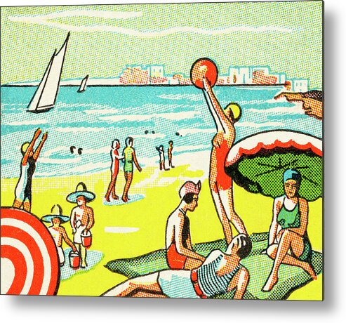 Activity Metal Print featuring the drawing A Day at the Beach #2 by CSA Images
