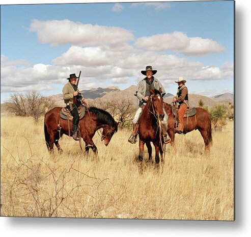 Horse Metal Print featuring the photograph Cowboys Riding On Horses #3 by Matthias Clamer