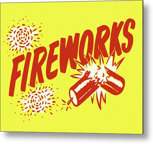 4th Of July Metal Poster featuring the drawing Fireworks #3 by CSA Images
