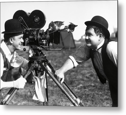 Oliver Hardy Metal Print featuring the photograph OLIVER HARDY and STAN LAUREL in THE FINISHING TOUCH -1928-. #4 by Album