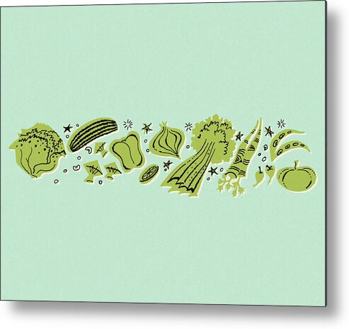 Blue Background Metal Print featuring the drawing Vegetables #5 by CSA Images