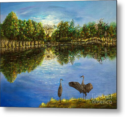 Landscape Metal Print featuring the painting A new day begins by Zina Stromberg