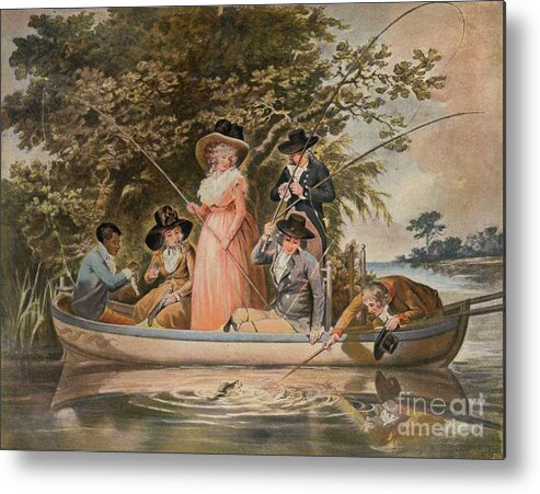 Engraving Metal Print featuring the drawing A Party Angling, 1789, 1902 by Print Collector