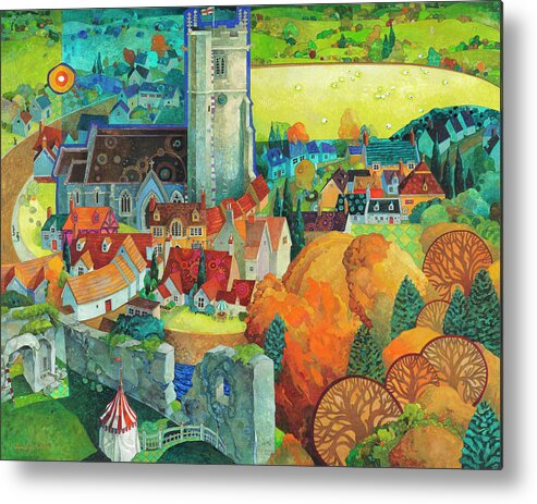 A View From Corfe Castle Dorset Metal Print featuring the painting A View From Corfe Castle Dorset by David Galchutt