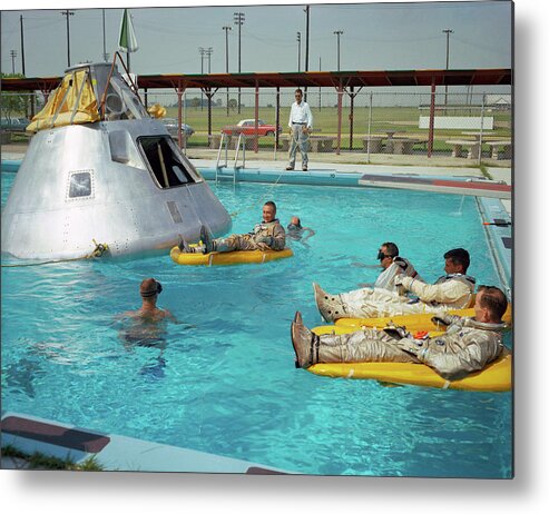 Vintage Metal Print featuring the digital art Apollo 1 Astronauts Working By The Pool by Print Collection