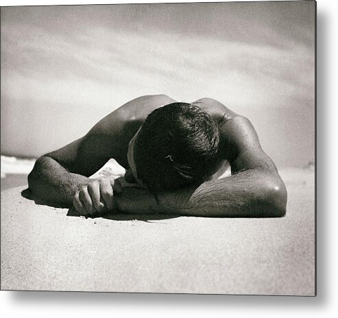 Man Metal Print featuring the painting art photography decor photograph male physique gift man couple Max Dupain print nude on beach vinta by Celestial Images