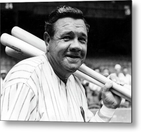 1930s Metal Print featuring the photograph Babe Ruth With Baseball Bats by Globe Photos