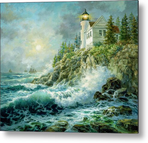 Bass Harbor Lighthouse Metal Print featuring the painting Bass Harbor Lighthouse by Nicky Boehme