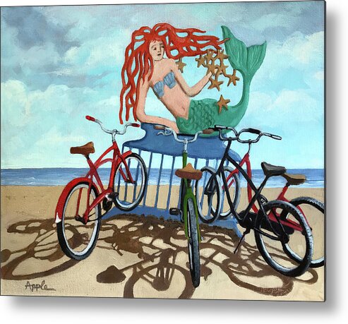Bicycles Metal Print featuring the painting Beach Bikes by Linda Apple