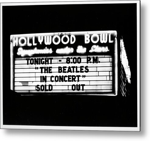 Rock Music Metal Print featuring the photograph Beatles At The Hollywood Bowl Marquee by Michael Ochs Archives