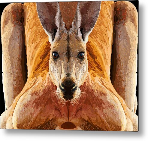 Portrait Metal Print featuring the drawing Big Boy Red Kangaroo  by Joan Stratton