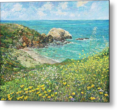 Seascape Metal Print featuring the painting Bird Rock Marin Headlands by Tom Pittard