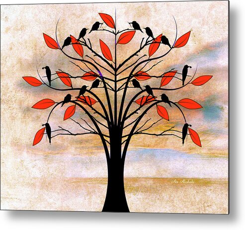 Blackbirds On Tree Metal Print featuring the mixed media Black Birds On Tree by Ata Alishahi