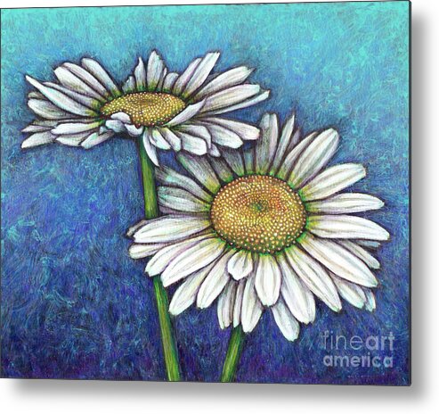 Daisy Metal Print featuring the painting Blue Daisy Duo by Amy E Fraser