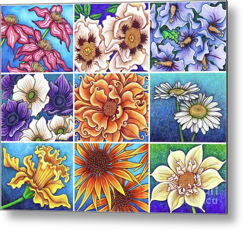 Garden Metal Print featuring the painting Blue Garden Patchwork 2 by Amy E Fraser