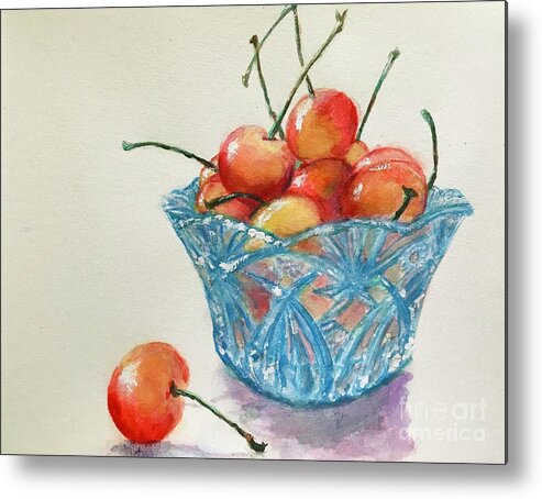 Watercolor Painting Of A Bowl Of Cherries Metal Print featuring the painting Bowl of Cherries by Lavender Liu