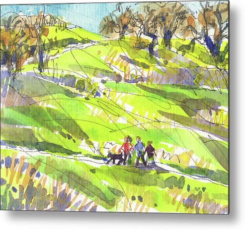 Landscape Metal Print featuring the painting California Winter Walk by Judith Kunzle