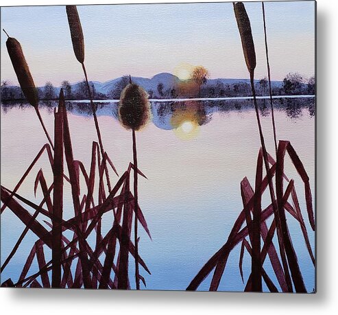 Sunrise Metal Print featuring the painting Cattail Sunrise by Alexis King-Glandon