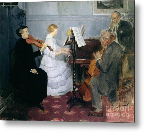 Cello Metal Print featuring the painting Chamber Music Concert, C.1885-90 by Jules Alexandre Gruen Or Grun