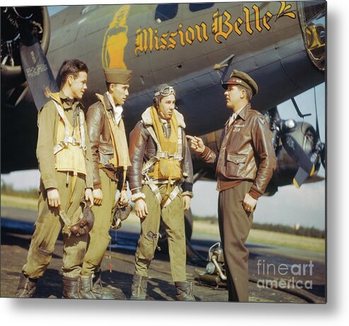 Young Men Metal Print featuring the photograph Chaplain Talking To Flying Fortress Crew by Bettmann