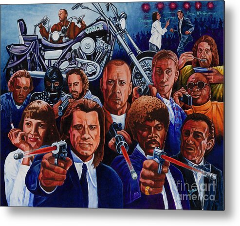 Pulp Fiction Metal Print featuring the painting Characters of Pulp Fiction by Michael Frank
