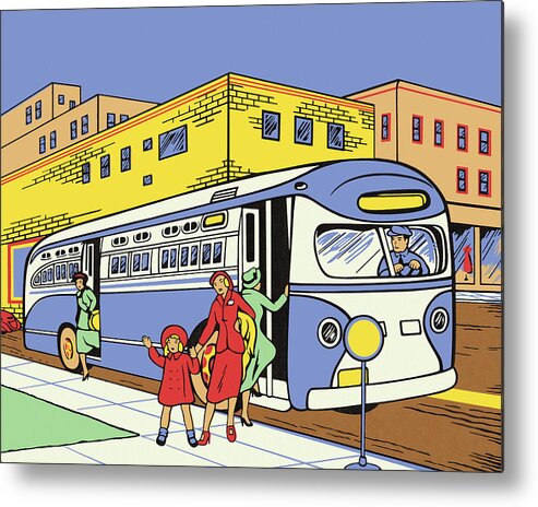 Adult Metal Poster featuring the drawing City Bus Stop by CSA Images