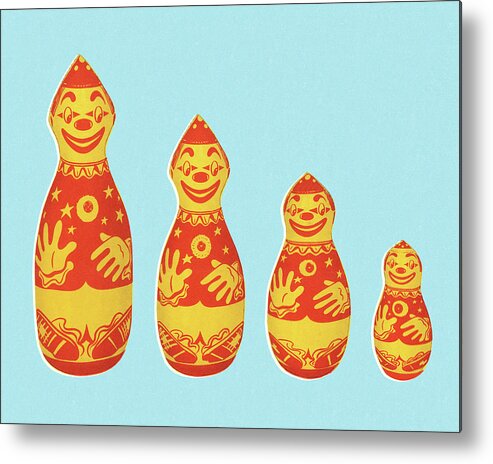 Blue Background Metal Print featuring the drawing Clown Nesting Dolls by CSA Images