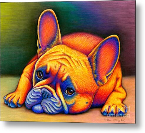 French Bulldog Metal Print featuring the drawing Daydreamer - Colorful French Bulldog by Rebecca Wang