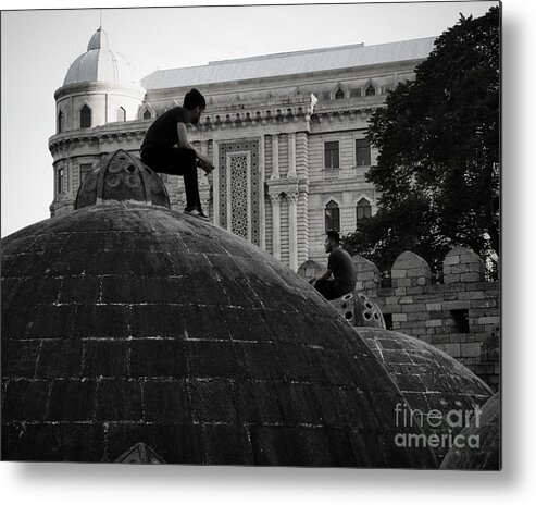 Men Metal Print featuring the photograph Conversation on the roof by Yavor Mihaylov