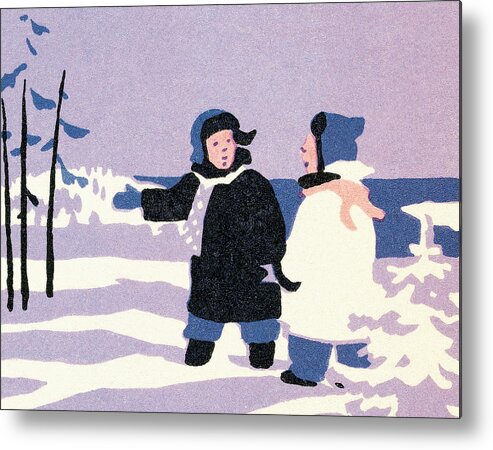 Accessories Metal Poster featuring the drawing Couple in snow by CSA Images