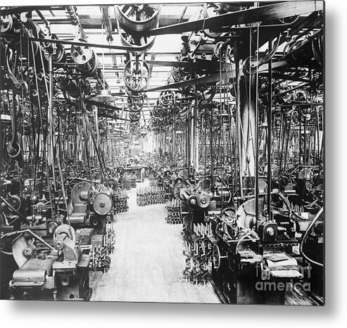 Finance And Economy Metal Print featuring the photograph Crankshaft Grinding Department At Ford by Bettmann