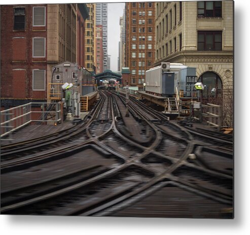 Chicago Elevated Train High-rise Metal Print featuring the photograph Crossroads by Laura Hedien