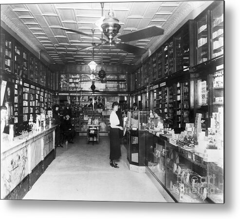 Pharmacy Metal Print featuring the photograph Customers Inside Drugstore by Bettmann
