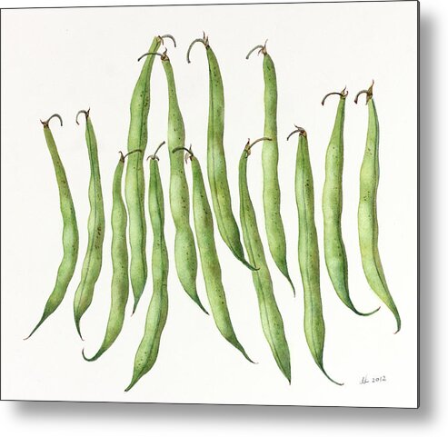 Green Beans Metal Print featuring the painting Dancing Beans by Deborah Kopka