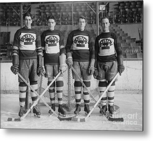 People Metal Print featuring the photograph Defense Men Of Boston Bruins by Bettmann