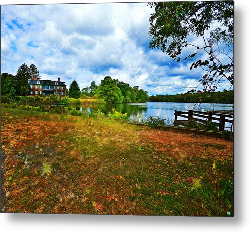 Mansion Metal Print featuring the mixed media Dreamy Day on the Lake by Stacie Siemsen